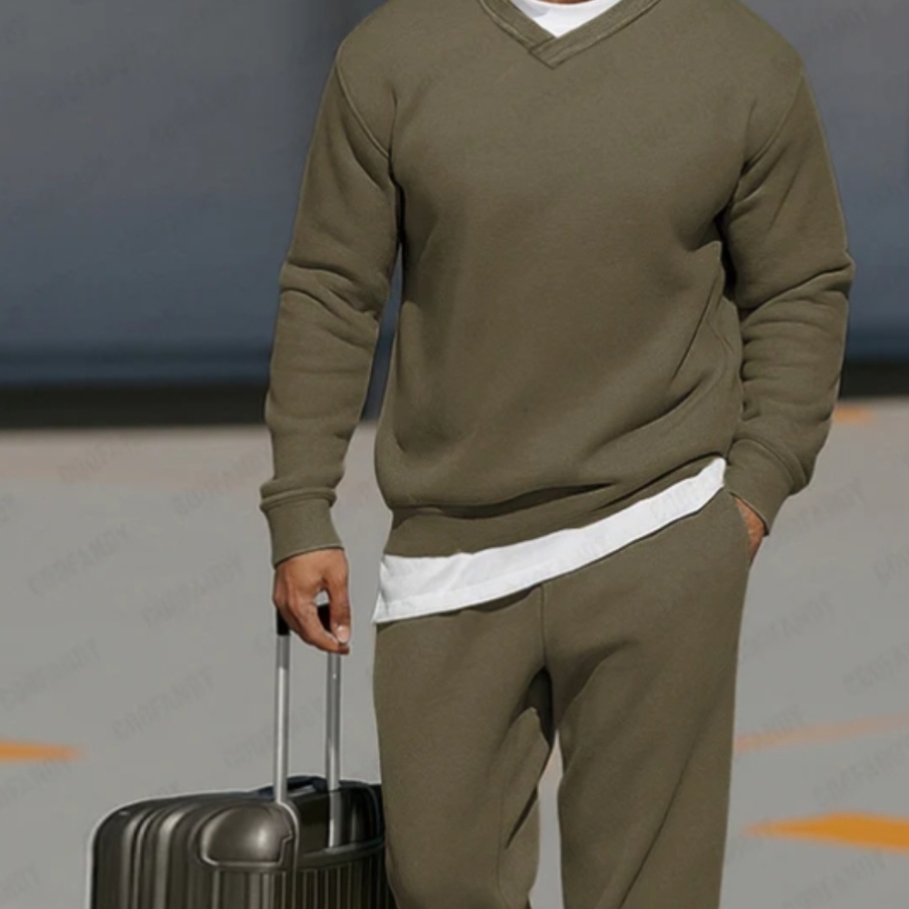 Coofandy 2 piece Olive Green V-Neck Sweatsuit